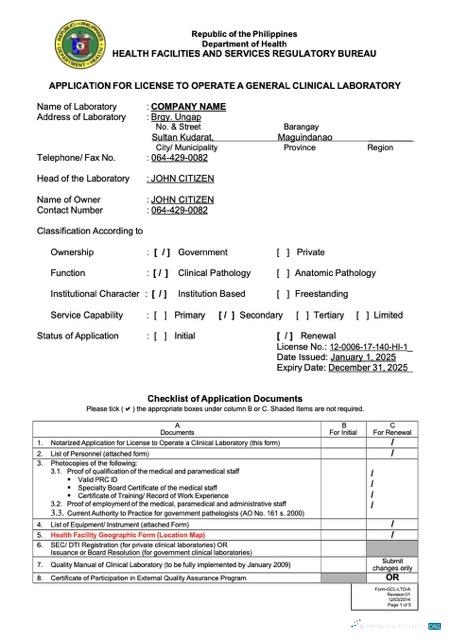 Philippines application for license to operate Word and PDF template
